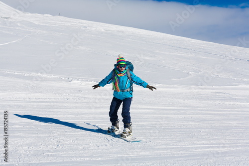 Woman, snowboard winter, rides, Switzerland