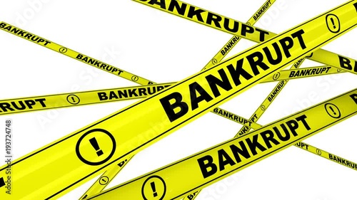 Bankrupt. Yellow warning tapes with inscription BANKRUPT. Footage video