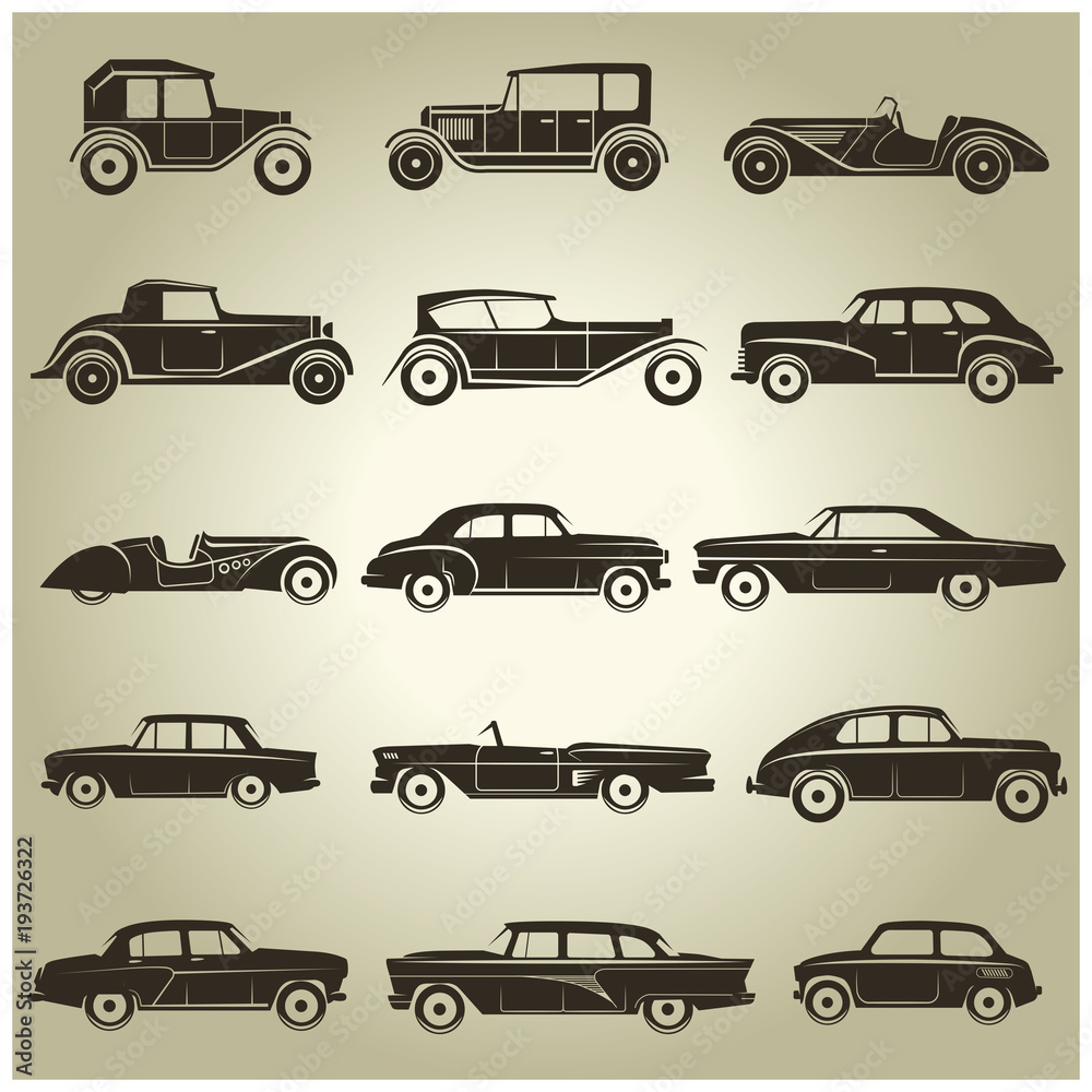 15 vector icons of vintage vehicles