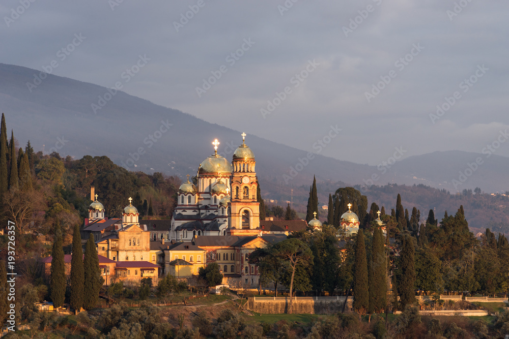Fototapeta premium Landscape with views of the new Athos Christian monastery.