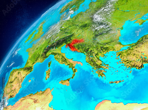 Space view of Croatia in red