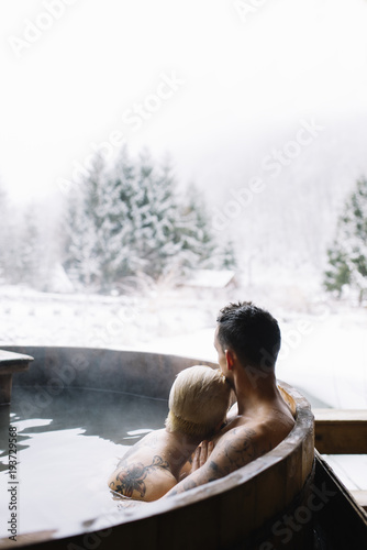 Young couple in hot spring