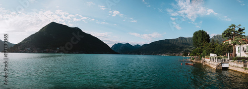 panorama view of Lake Iseo in Lombardy, Italy photo