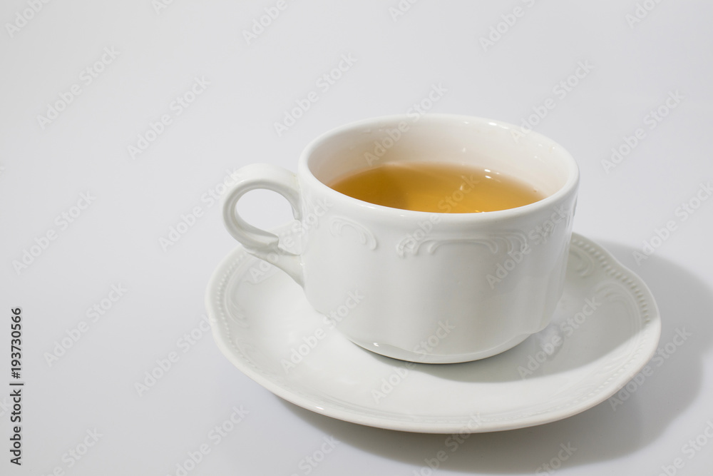 Cup of tea in a white background composition Cup of tea in a white background composition