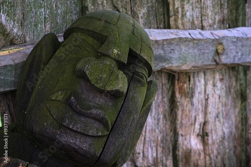 wooden mask. handmade. copy of the Asian warrior