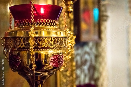 Orthodox sacral icon oil lamp photo