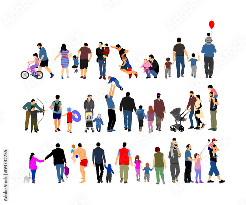 Fathers day set, group of family people vector illustration isolated on white background. Father with son.  Father and daughter.