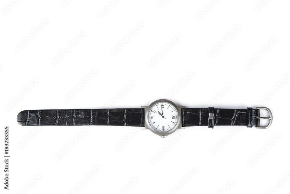 Wrist watch with leather strap on the white Wrist watch with leather strap on the white