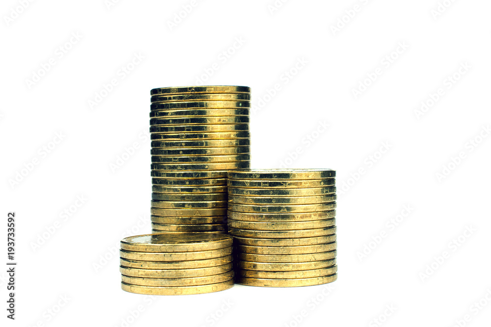piles of gold coins isolated on white background piles of gold coins isolated on white background