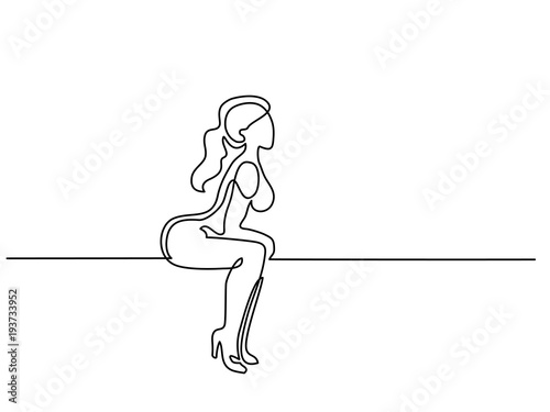 Continuous line drawing. Sitting sexy woman. Vector illustration
