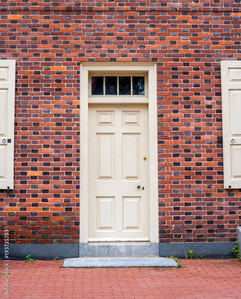 Historic colonial door on a brick building in Pennsylvania