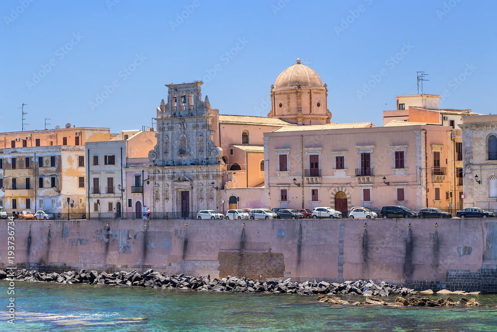 Syracuse, Italy. Church in the name of the Holy Spirit (Chiesa dello Spirito Santo) on the promenade of the island of Ortygia, 1727 - 1797. The island is wholly included in the UNESCO List
