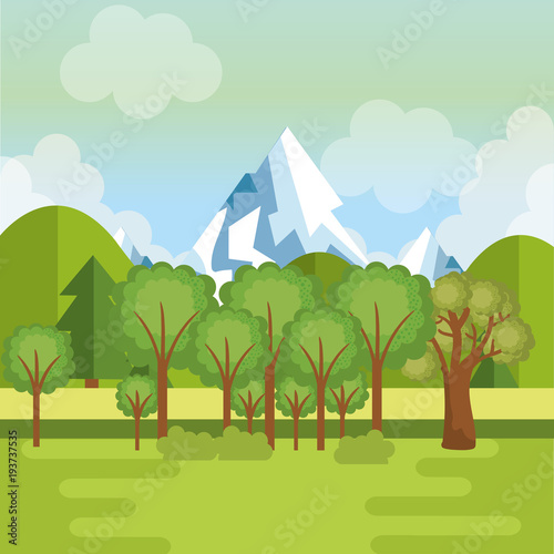 landscape with mountains scene vector illustration design