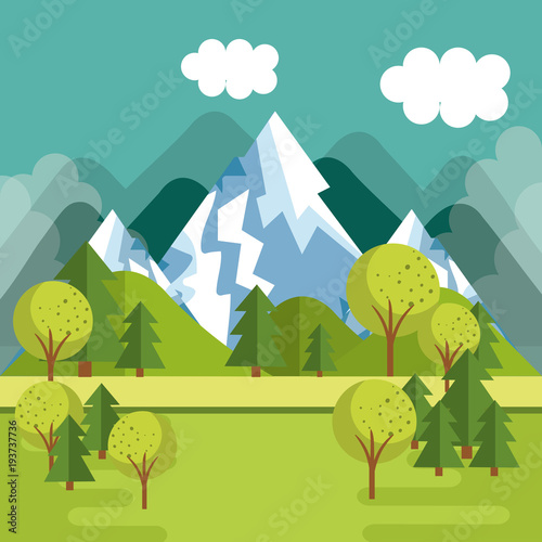 landscape with mountains scene vector illustration design