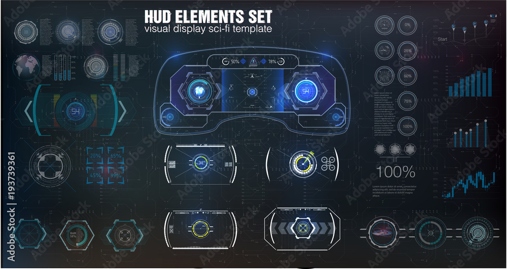 Futuristic VR Head-up Display Design. Sci-Fi Helmet HUD. Future Technology Display Design.
