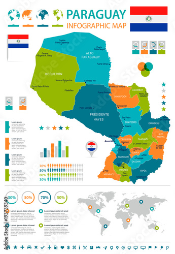 Paraguay - infographic map and flag - Detailed Vector Illustration