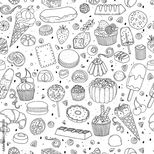 Vector sweet-stuff. Pattern of symbols on the sweets theme.