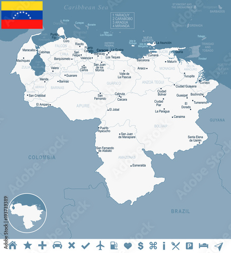 Venezuela - map and flag Detailed Vector Illustration