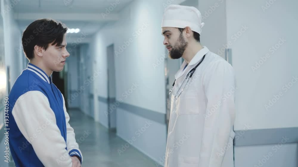 Meet between doctor and ill patient in hospital. 4K Meet between doctor and ill patient in hospital. 4K