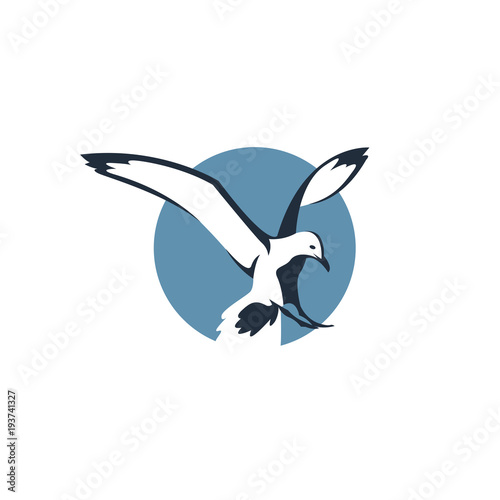 icon of flying seagull in blue circle