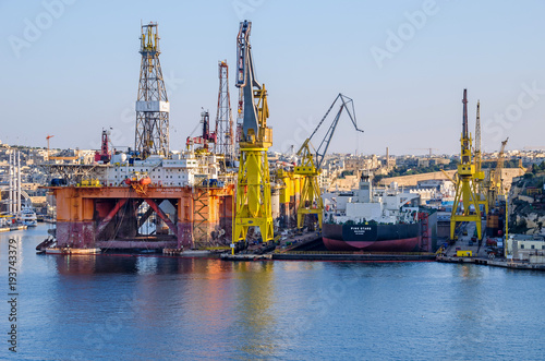 Commercial port of Valletta with cranes