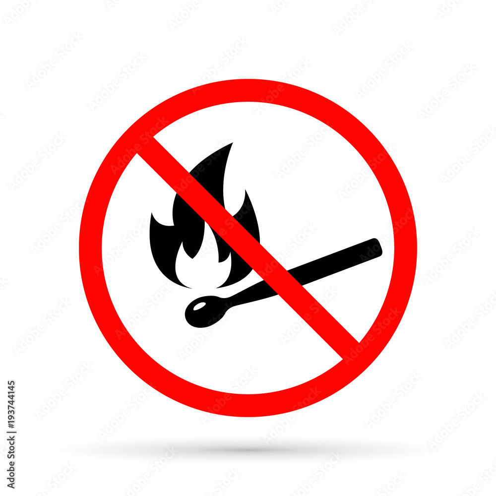 No open flame sign. No fire prohibition sign. Flat vector illustration, Match and flame No open flame sign. No fire prohibition sign. Flat vector illustration, Match and flame