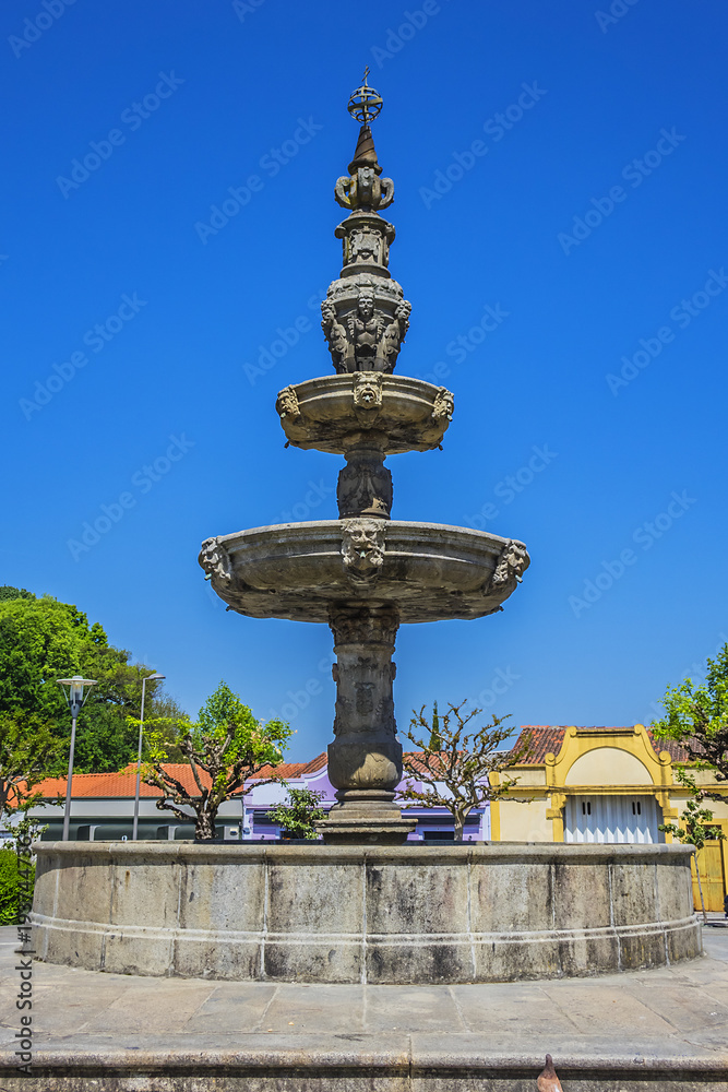 Fountain of Campo das Hortas (Chafariz do Campo das Hortas, 1594) - fountain located in the centre of garden space fronting the Arco da Porta Nova in Braga. Portugal.