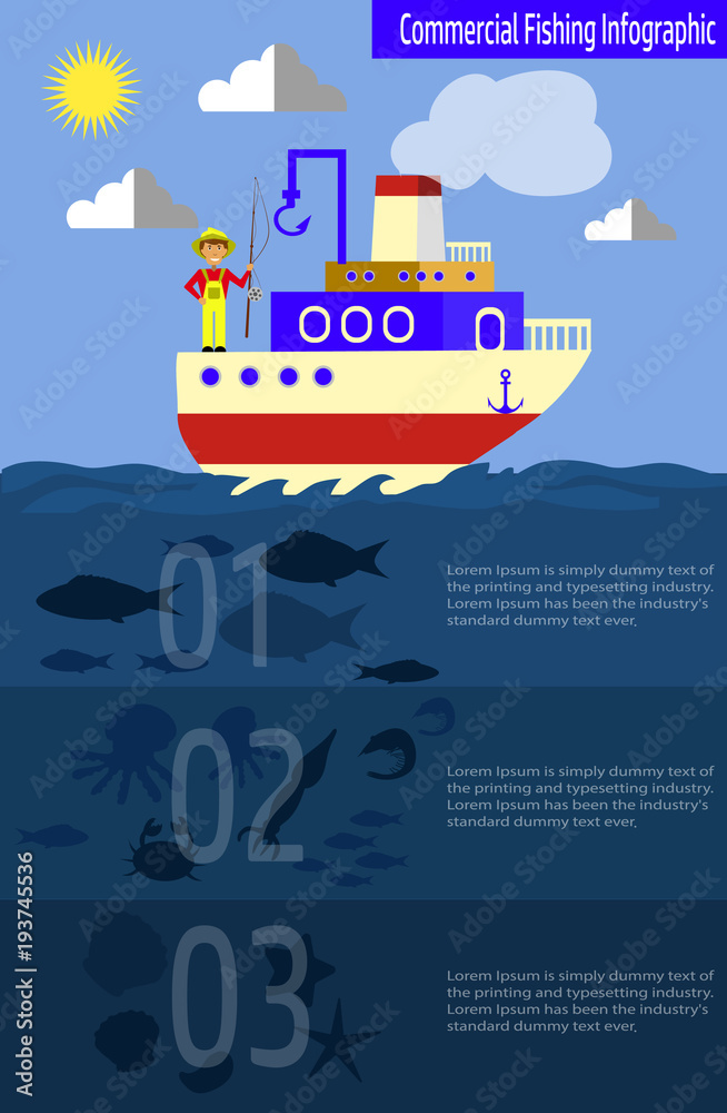 Cool vector flat design fishing boat with crew