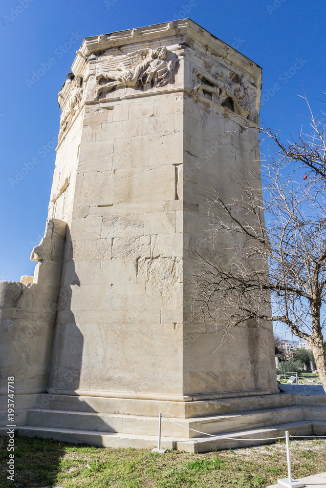 Tower of winds in the roman market in Athens Greece, It is clocktower that functioned as a 