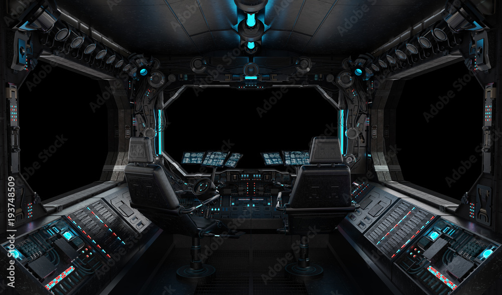 Obraz premium Statek kosmiczny grunge wnętrza okna na białym tle