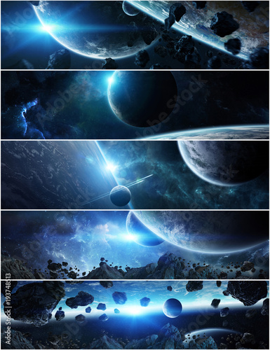 Fototapeta Naklejka Na Ścianę i Meble -  Panorama of distant planet system in space 3D rendering elements of this image furnished by NASA