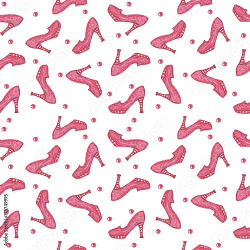 Watercolor pink shoes seamless pattern