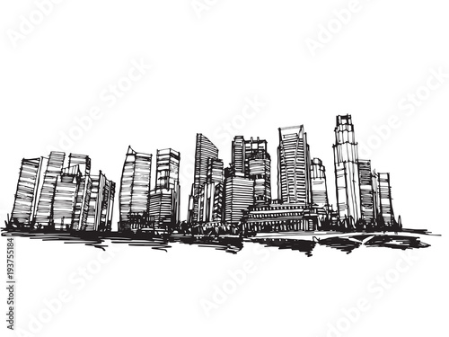 Free hand drawing sketch panoramic singapore city