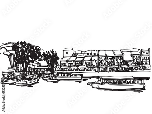Free hand drawing sketch panoramic singapore city