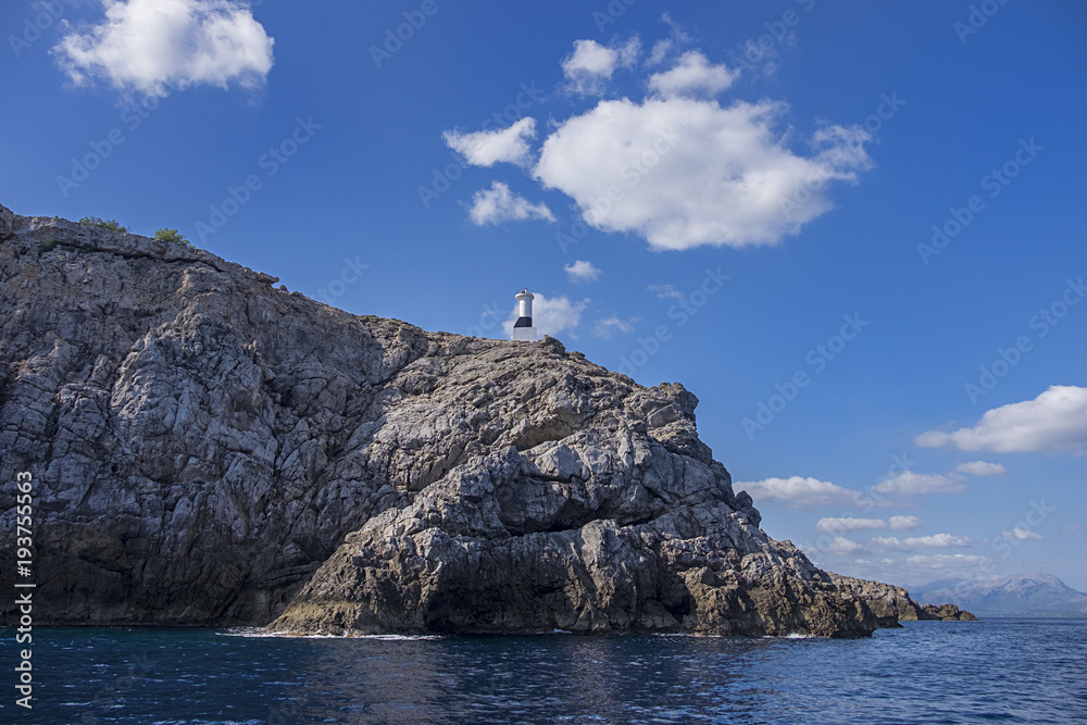 Lighthouse along the coastal area of Alcudia, Mallorca, Spain