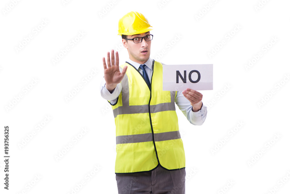 Construction supervisor with no asnwer isolated on white backgro Construction supervisor with no asnwer isolated on white backgro