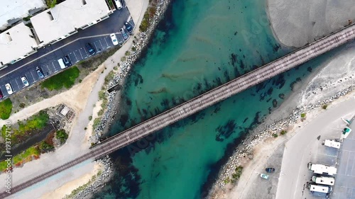 Train tracks over water (Birds eye view)