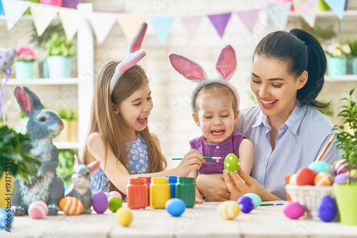 Family preparing for Easter