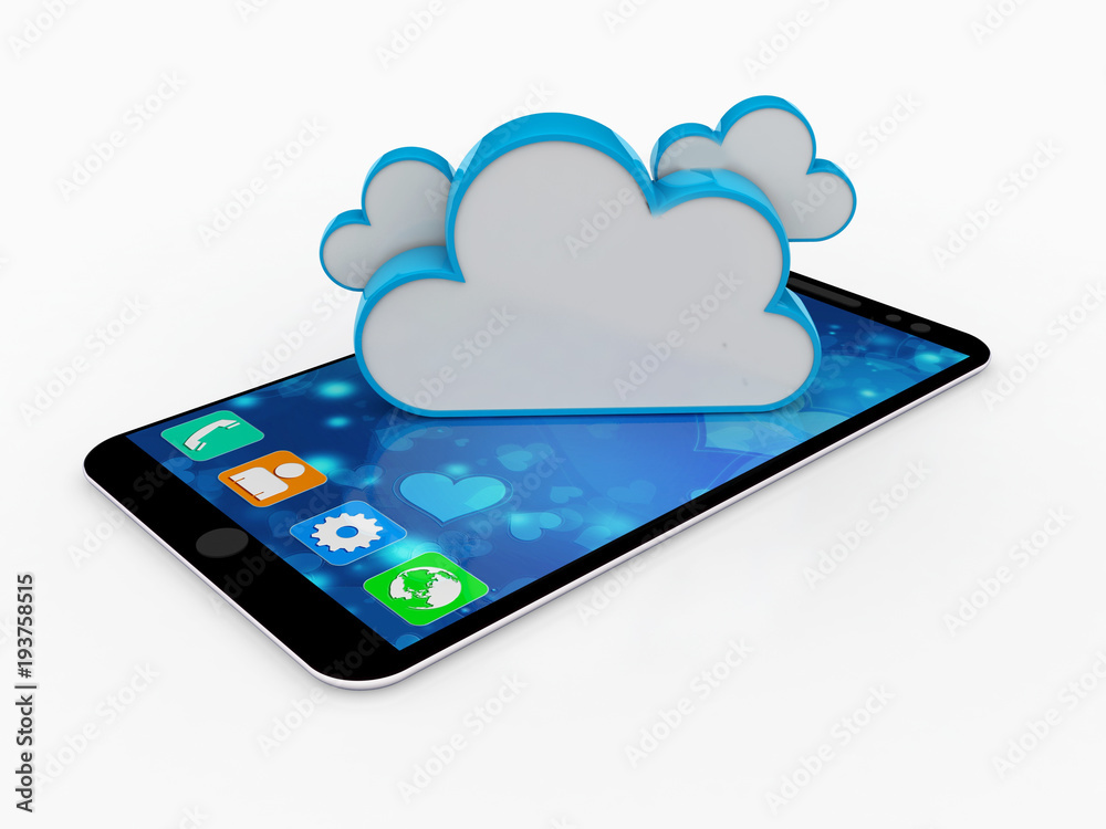 3d rendering Cloud computing concept, cloud with Smartphone isolated in white background 3d rendering Cloud computing concept, cloud with Smartphone isolated in white background