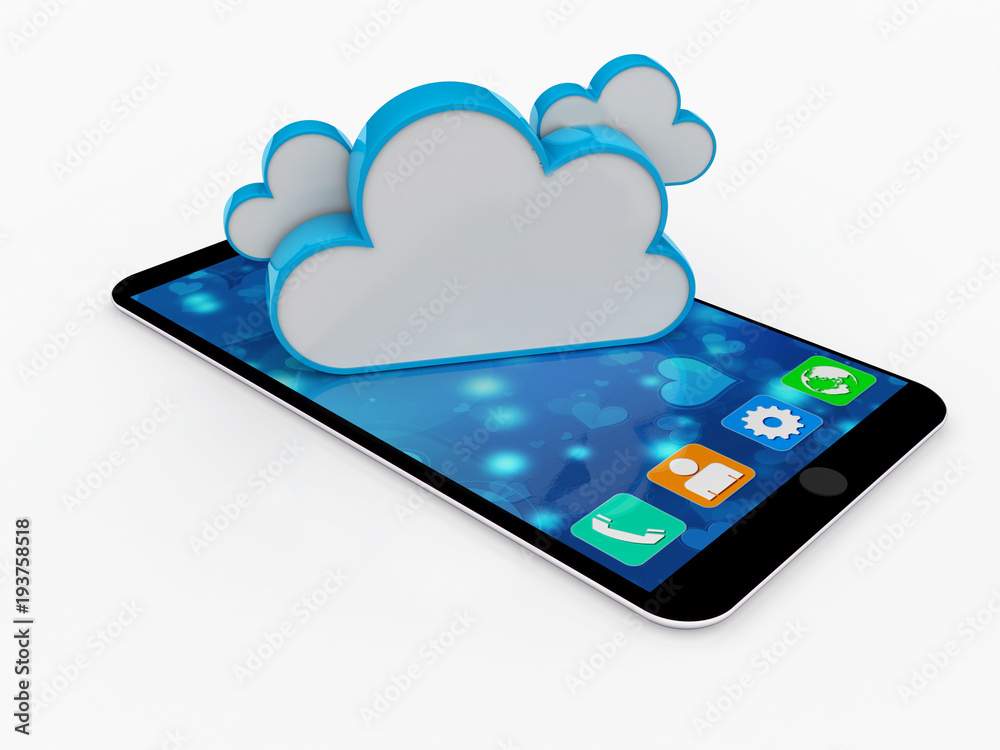3d rendering Cloud computing concept, cloud with Smartphone isolated in white background 3d rendering Cloud computing concept, cloud with Smartphone isolated in white background
