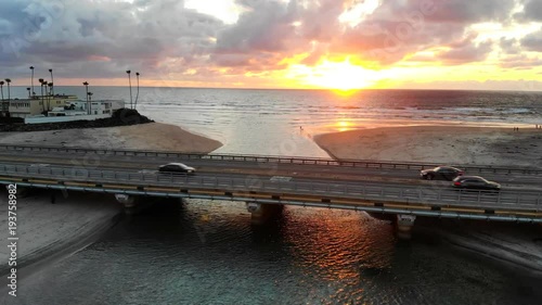 Beautiful beach town highway at sunset