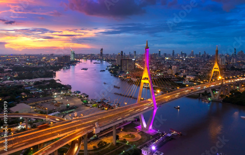 View of Bhumibol Bridge in Bangkok © weerasak