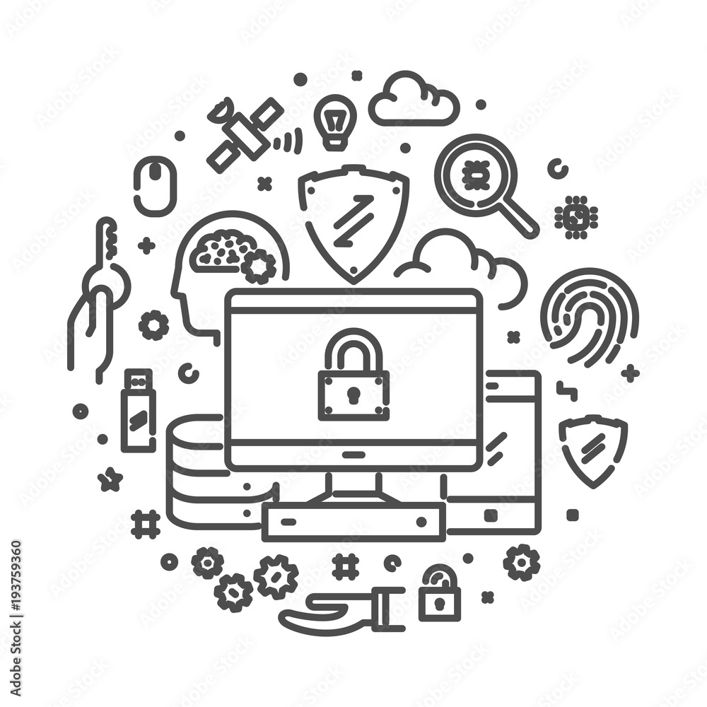 Photography Vector line design concept for internet security