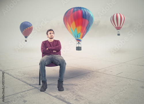 The hot air balloons in blue sky.