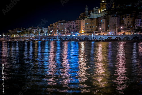Night streets of the French city of Menton