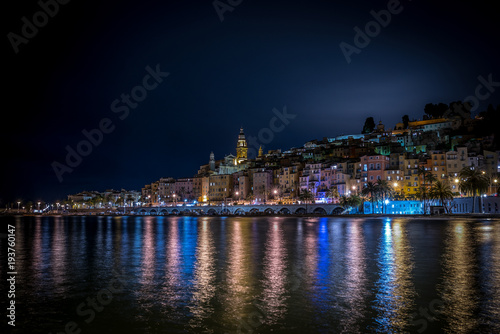 Night streets of the French city of Menton