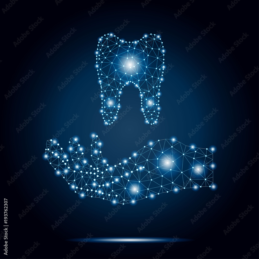 Polygon tooth, human hand, blue, stars 2-2 Polygon tooth, human hand, blue, stars 2-2