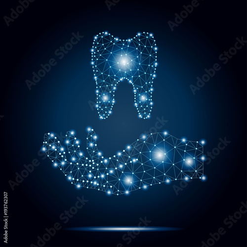 Polygon tooth, human hand, blue, stars 2-2