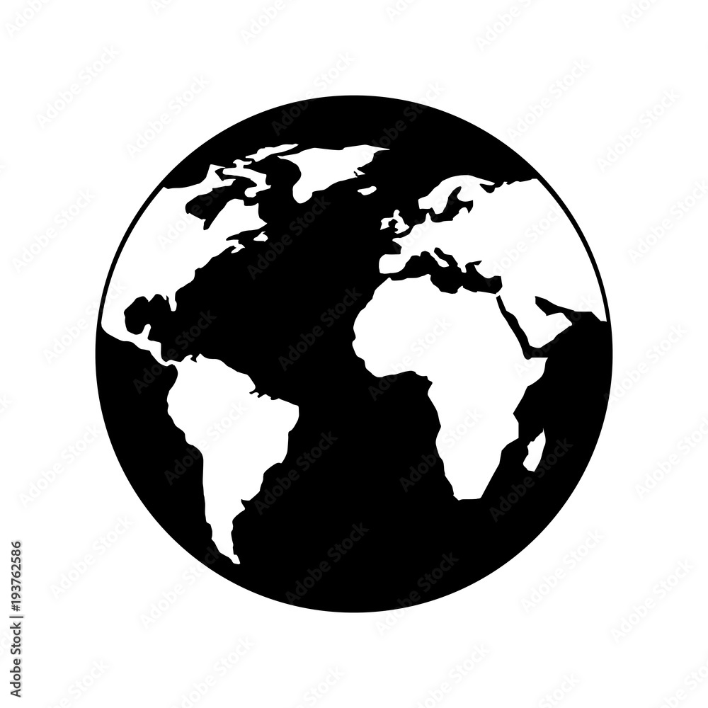 Fototapeta premium globe world earth planet map icon vector illustration black and white design