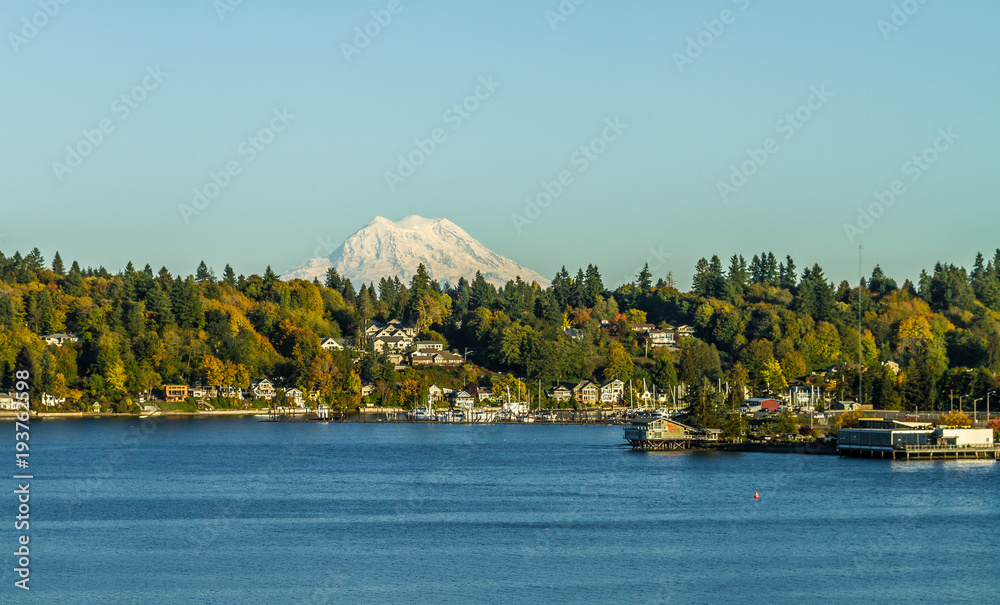 Olympia waterfront with Mt. Rainier in the background